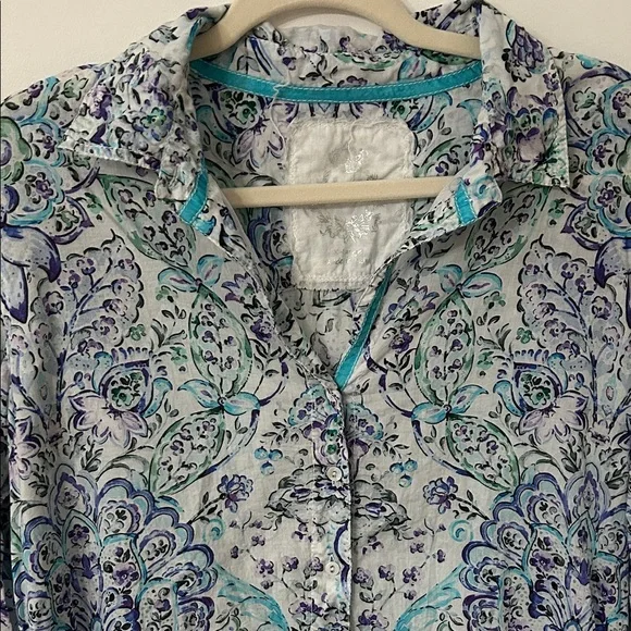 Cino Blouse Women's XL Floral Paisley Button-Down Shirt Teal/Blue Lightweight - Picture 2 of 16